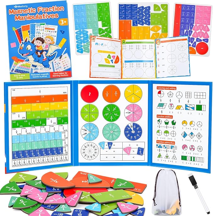 Meetory Magnetic Fraction Playbook - Magnetic Fraction Demonstration Book, Montessori Math Manipulatives Kit, Homeschool Classroom Fraction Puzzles and Games by Meetory