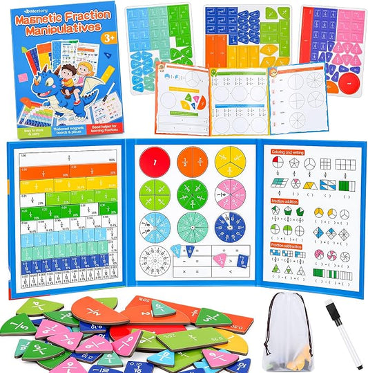 Meetory Magnetic Fraction Playbook - Magnetic Fraction Demonstration Book, Montessori Math Manipulatives Kit, Homeschool Classroom Fraction Puzzles and Games by Meetory