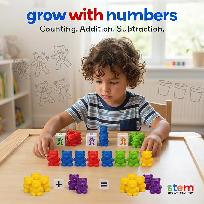 Skoolzy Counting Bears Set - 70 Pc Color Sorting Sensory Toys for Toddlers 3-4 - Montessori Toys for 3 Year Old - Autism Toys for Toddlers 3-4 - Color Sorting Toys for Toddlers Learning + Education - Image 2