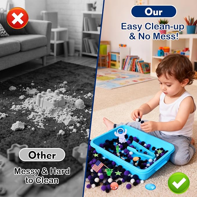 Space Sensory Bin for Toddlers, No-Mess Pom Poms Activity Kit - Image 5