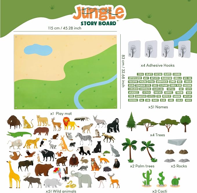BONNYCO Felt Board for Toddlers with 116 Jungle Animals Figures. Montessori and Sensory Toys, Birthday Gifts for Kids 3-8 Years Old. Educational Games Learning Activities Christmas - Image 2