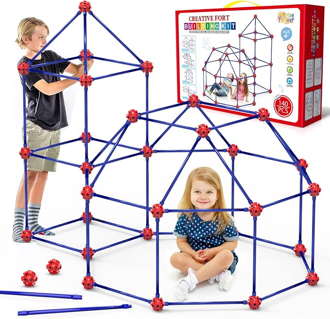 Fort Building Kit for Kids,STEM Construction Toys, Christmas & Birthday Gift for 4 5 6 7 8 9 10 11 12 Years Old Boys and Girls,Ultimate Creative Set for Indoor & Outdoors Activity,140 Pcs,Original by SpringFlower