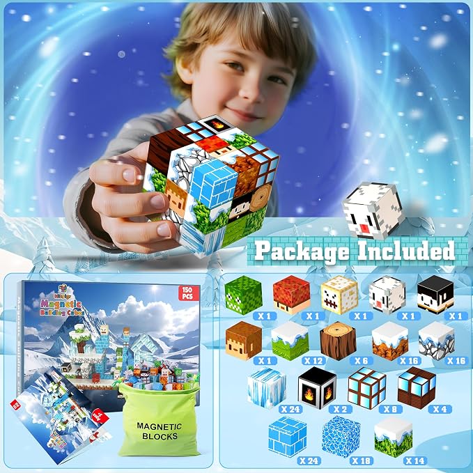150PCS Magnetic Blocks for Kids Age 3+, Snow World - Image 2