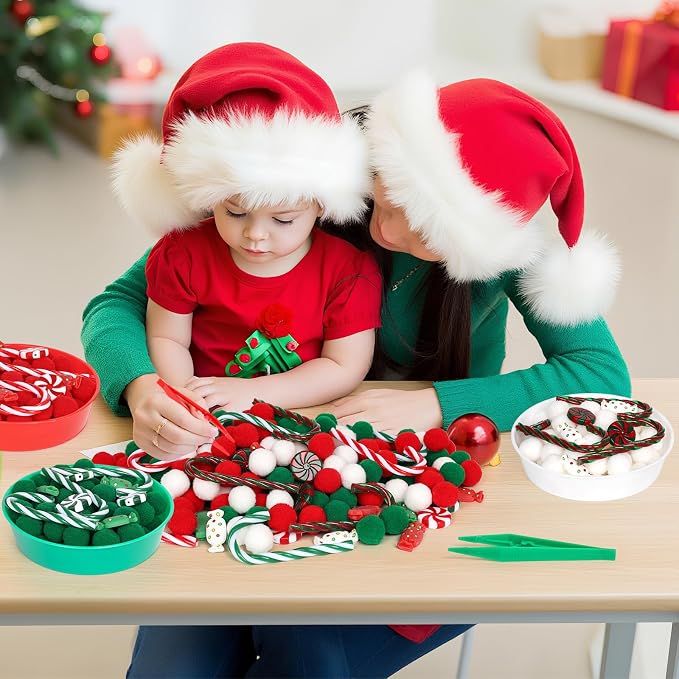 136 Pcs Christmas Sensory Bin Items Candy Cane Counting Sorting Sensory Bin Filler Fine Motor Toys Candy Cane Counts for Kids Xmas Counting Toys for Preschool Education Activities - Image 7