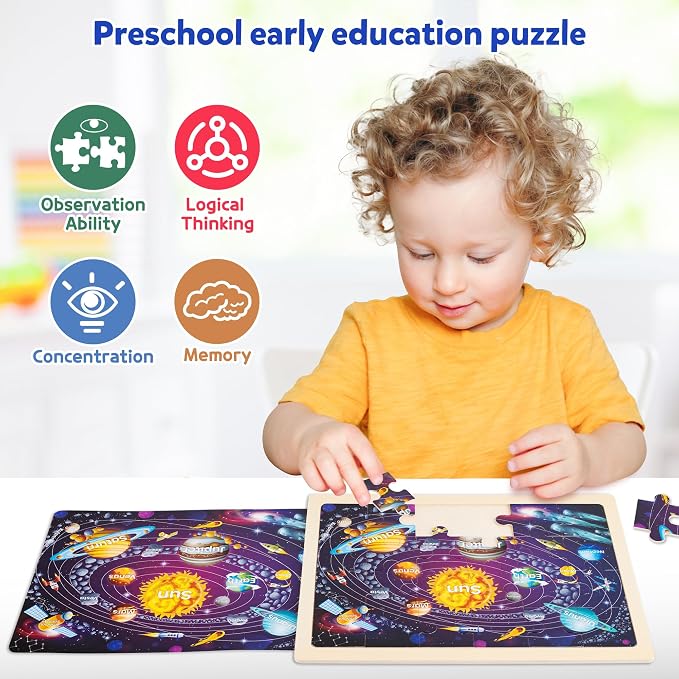 SYNARRY Large USA Map, World Map & Solar System Wooden Puzzles Ages 4-6 - Image 6