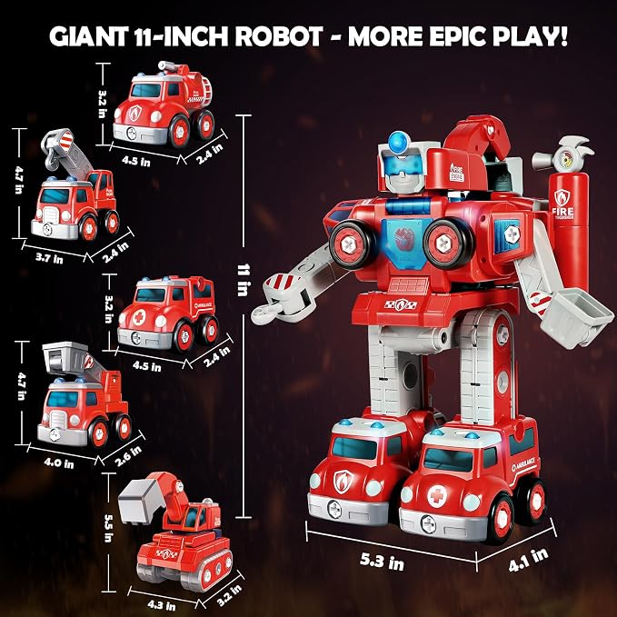 Rescue Hero 5-in-1 Transforming Robot and Fire Truck Toy for Boys 3-8 - Image 2