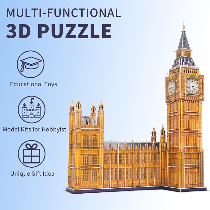 3D Puzzles for Adults & Kids, London Big Ben City Architecture Building Model Kit, 3-D Puzzle DIY Craft Kits STEM Educational Family Assembly Toys Gifts for Boys Girls 10-12-14 Home Decor, 190 Pieces - Image 6