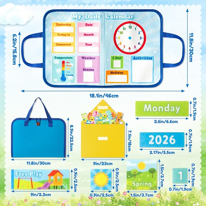 WATINC Travel Felt Board Story Set - Portable Felt Board Educational Birthday Gift for Boys Girls, Themed Storytelling Preschool Early Learning Interactive Play Kit for Toddlers (Calendar) - Image 2