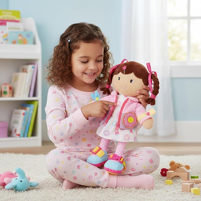 June Garden 15.5" Dressy Friends Daisy - Educational Stuffed Plush Doll for Kids and Toddlers 2 Years and Up - Montessori Buckle Soft Toy - Image 8