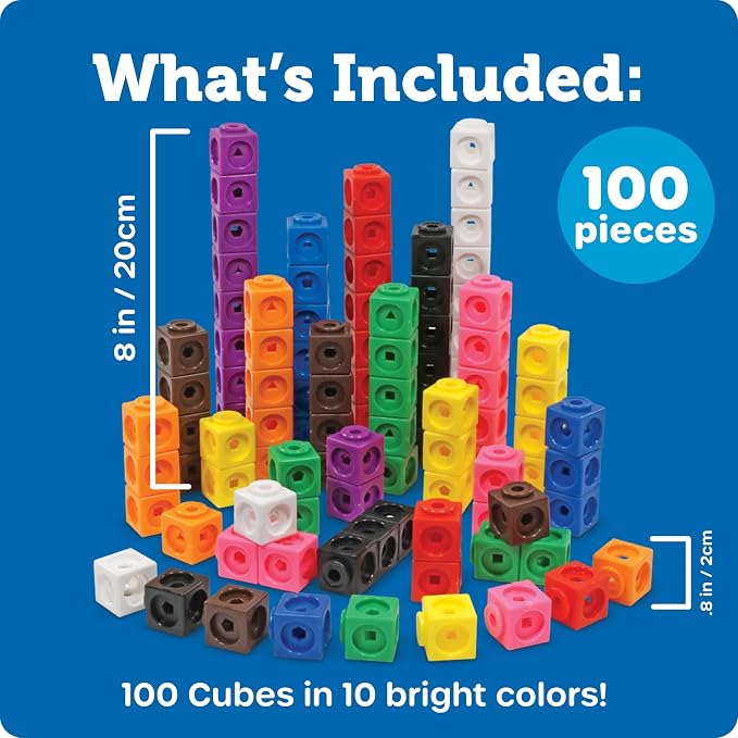 Learning Resources MathLink Cubes - Set of 100 Cubes, Ages 5+ Kindergarten, STEM Activities, Math Manipulatives, Homeschool Supplies, Teacher Supplies - Image 6