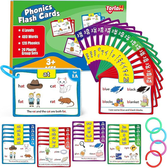 Torlam Phonics Flash Cards Learn to Read Spelling Reading Sight Words Phonics Games, Digraphs CVC Blends Long Vowel Sounds Kids Dolch Fry Site Words for Pre-k Kindergarten 1st 2nd 3rd Homeschool by Torlam