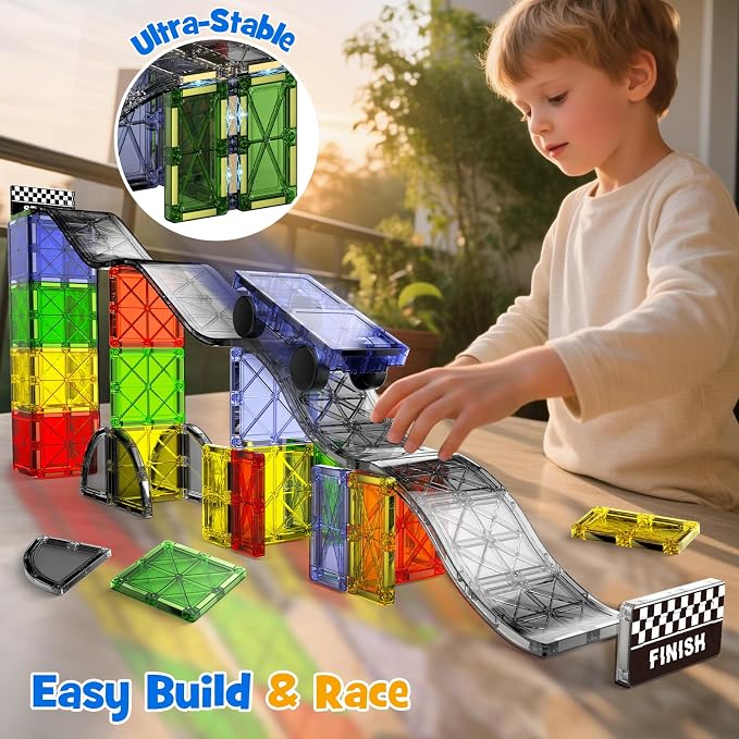 WMXDU Magnetic Road Track Set, 2-in-1 Playset with Curved Tiles - Image 3