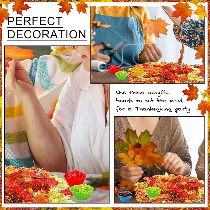 147 Pcs Fine Motor Toys Counting Sorting Fall Decorations, Sensory Bin Filler, 135 Acrylic Fall Leaves Pumpkin 4 Tweezers 2 Scissors Clips 5 Cups Storage Box for Fall, Autumn Thanksgiving Decor - Image 3