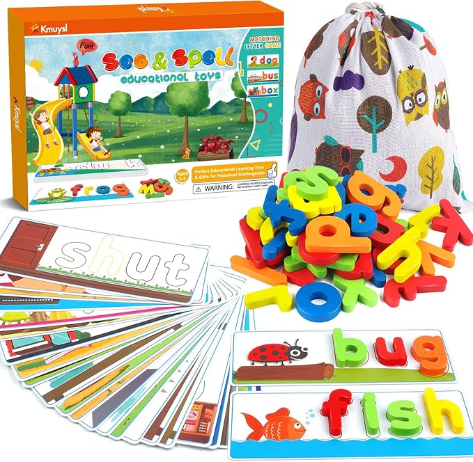 KMUYSL Learning Toys for 3 4 5 6 Years Old Boys and Girls - See & Spell CVC Word Builders with Alphabet Cards for Kids, Preschool Learning Activities Toys, Idea Birthday Gifts for Age 3-5 4-6 Kids by KMUYSL
