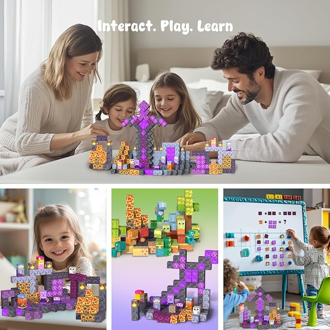 Magnetic Blocks—120PCS Magnet Toys for Kids, Magnetic Building Blocks Cubes, Montessori Sensory Stacking Magnets School STEM Toys Birthday Gifts for Boys&Girls Age 3+ Years Old (Volcanic) - Image 4