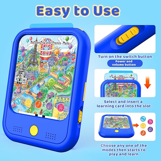 Kids Learning Tablet Bilingual, Montessori Educational Learning Toys for Toddlers 2-5 Year Olds, with 2000+ Words and Games, Speech Therapy Autism Toys, 2 3 4 5 Year Old Boy Girl Birthday Gift(Blue)