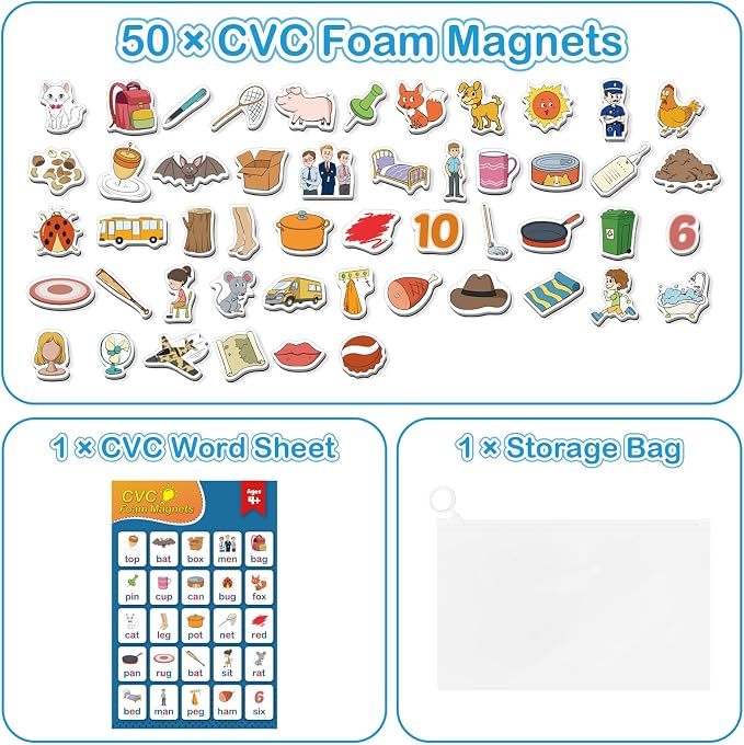 Kasfalci CVC Word Magnets for Toddlers 1-3, 50 Fridge Magnets for Kids, Back to School Supplies, Cute Animal Magnetic Objects, Speech Therapy Toys for Kids Toddlers Preschool Learning Spelling - Image 5