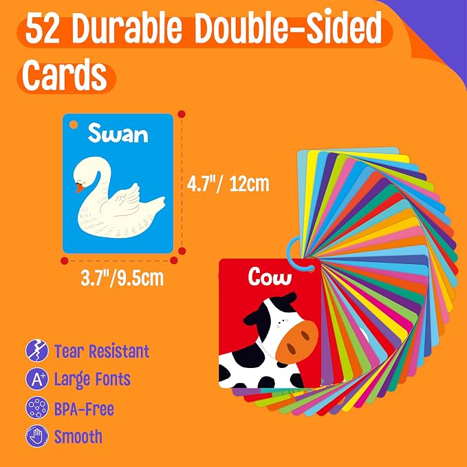 52 PCS Word Flashcards, 52 CVC Words & 52 CVCC, CCVC Words Double-Sided Cards with 2 Rings, Vocabulary Phonics Learning, Educational Tool for Preschool, Kindergarten, Toddlers - Image 2