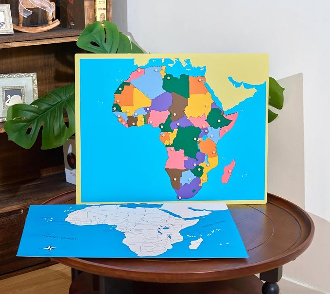 Premium Montessori Africa Puzzle Map with Control Cards – Wooden Geography Teaching Aid, 57cm (22.4in), Color-Coded Countries Knobbed, Sensorial Learning Toy for Kids Ages 3-6, Homeschool & Classroom by PENEPICO-SIMPLELIFE