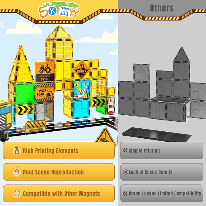 SKTMYY Magnetic Tiles for Kids, Construction Toys with Crane Road Truck - Image 6