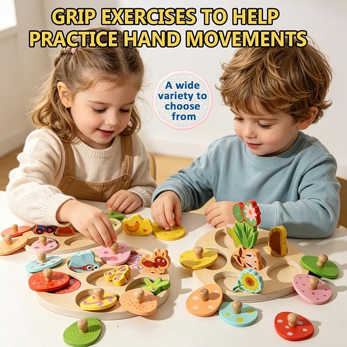 Montessori Farm Theme Matching Eggs Peg Puzzle, Wooden Color Shape Sorting Toy for 1 Year Old Boys Girls, Early Educational Fine Motor Skills Learning Toy Gifts for 12-18 Months 1 2 Year Old Toddlers - Image 4