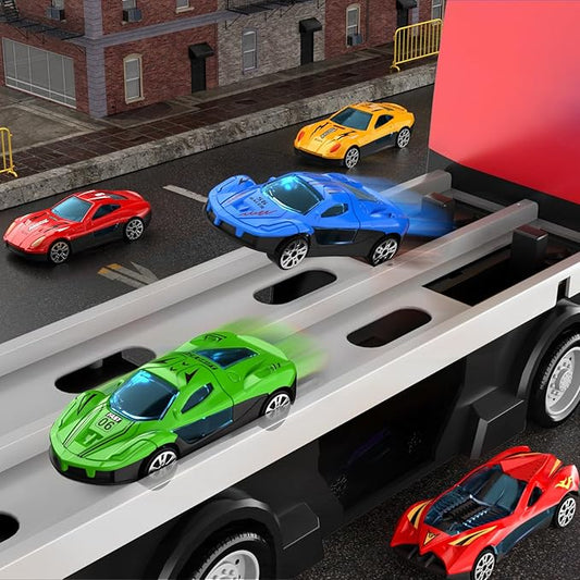 78-Inch Cars Trucks Toys for Toddler 1-3 2-4 3-5 4-7 Years Old Boys Kids, Transport Truck Toy with 24 Pcs Die-Cast Cars, Toys Gifts for 3 4 5 6 Year Old Boy, Toddler Boy Toy Ages 3-5 4-7