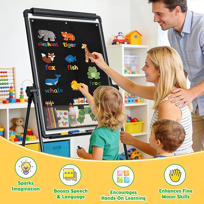 AKAYOK 24"x36" Felt Board for Classroom & Home - Flannel Story Board with Magnets, Transparent Pocket & 30 Self Adhesive Dots | Interactive Learning, Visual Schedule, Storytelling for Teachers & Kid - Image 2