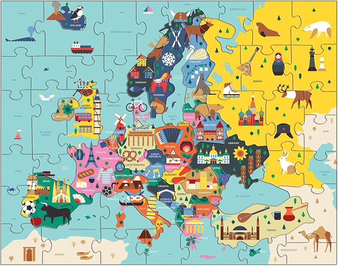 Mudpuppy Map Of Europe – 70 Piece Geography Puzzle with Country-Shaped Pieces and Iconic Landscapes Cultural Items And More - Image 6