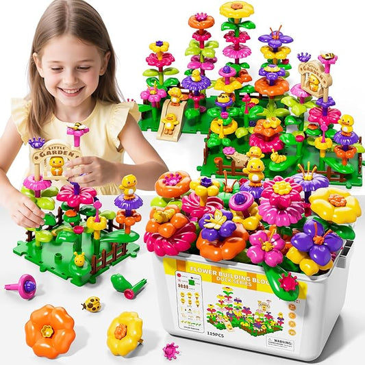 Flower Garden Building Toys for Toddler 3 4 5 6 7 Years Old, 119Pcs DIY Stacking Toys with Storage Box, Kids STEM Preschool Educational Toy, Christmas Birthday Gift for Girls Ages 3-5