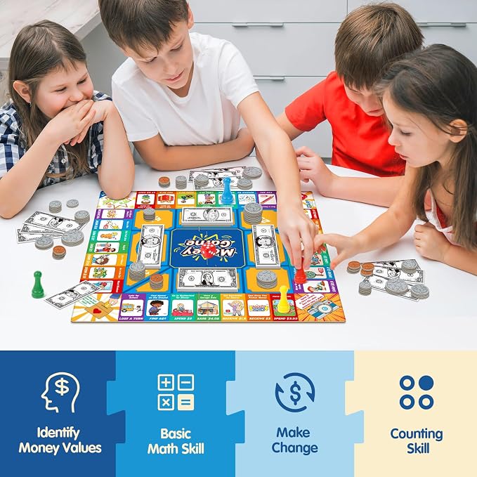 Torlam Money Board Games for Kids, Coins and Bills Toddler Pretend Play Toys, Money for Kids Learning Education Kindergarten Math Games Math Manipulatives, Homeschool Supplies Classroom Must Haves - Image 2