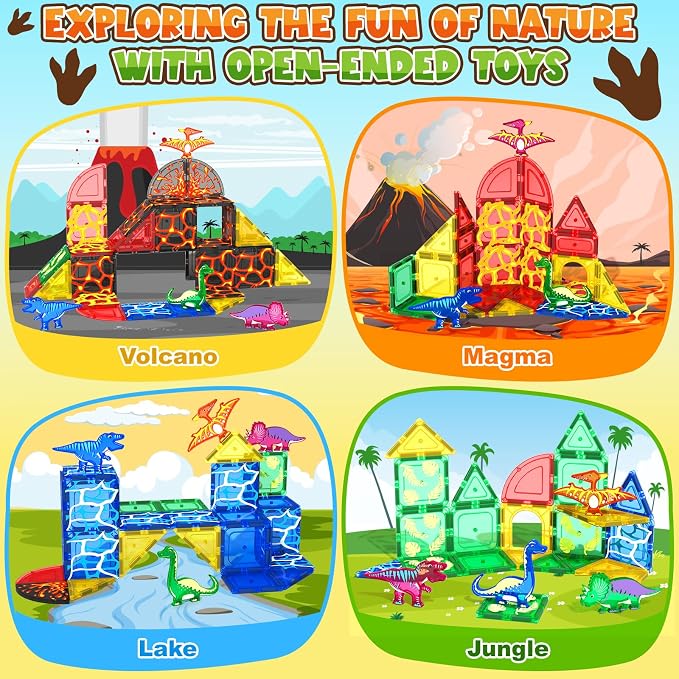 Magnetic Tiles Lava Dinosaur Toys Magnetic Blocks Building Set for Kids 3+ - Image 6