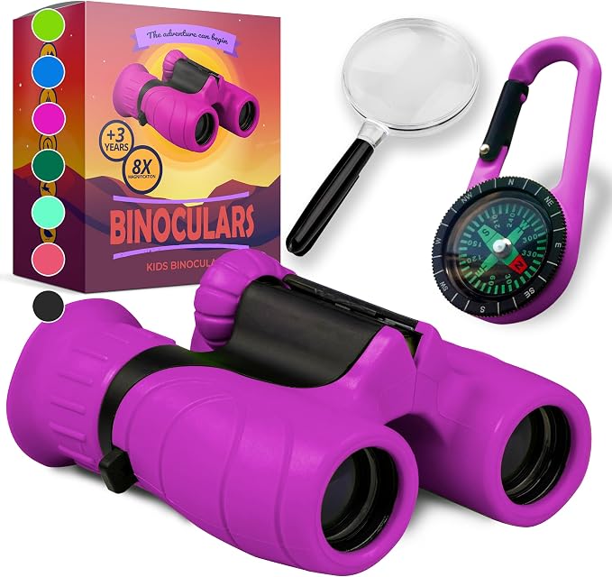 Binoculars for Kids – Perfect Toy for Little Boys and Girls – Extensive Set Incl. Magnifying Glass & Compass – Powerful Magnification 8X21 – 3 to 12 Year Old Kids for Toddler by Promora