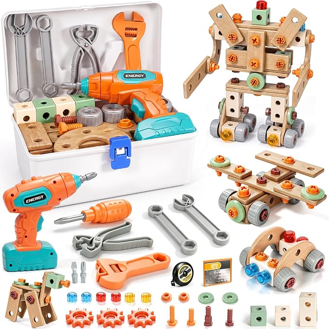 Kids Tool Set with Drill & Toolbox, 160PCS STEM Construction Building Toys by BaobravaDirect