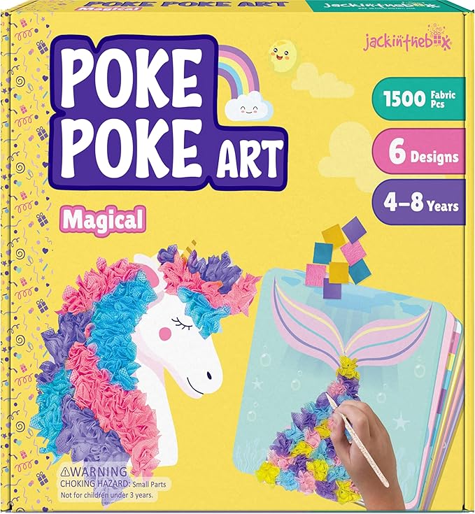 jackinthebox Poke Poke Art – Magical Theme, Mess-Free Fabric Art and Craft, Flower Pressing Kits, Gift for Kids, Girl Gifts, DIY Activity Boy Gift, Toys for Girls and Boys Ages 4 5 6 7 8