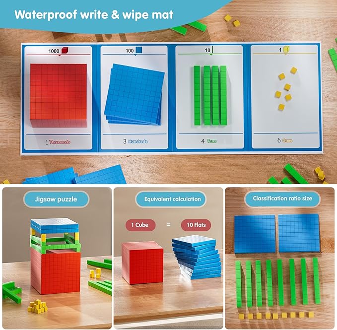 Plastic Base Ten Blocks 143 pcs Base 10 Math Manipulatives for Kids - Image 5
