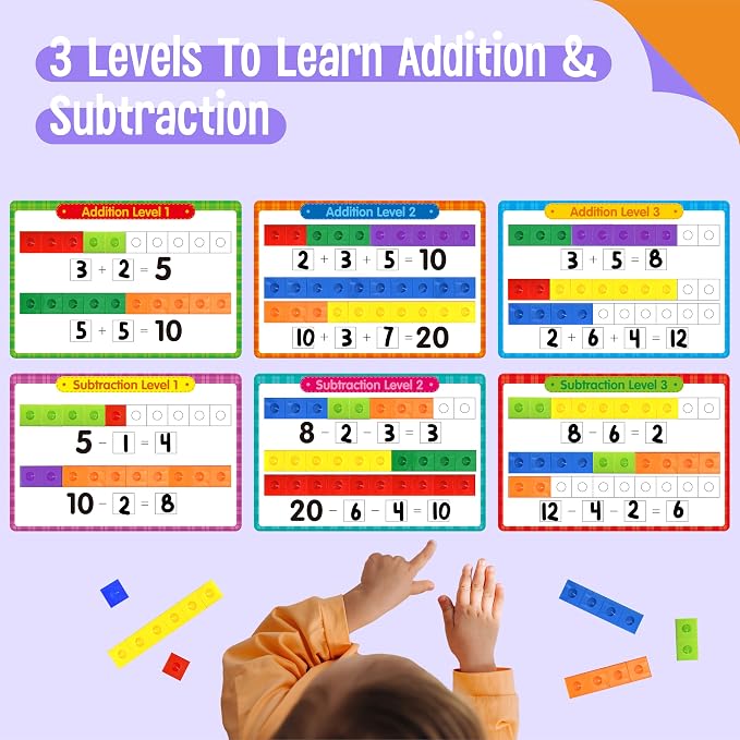 Math Linking Cubes, 100 Math Cube Manipulatives with 30 Learning Activities plus 192 Reusable Stickers, Number Counting Blocks Snap Linking Math Counters, Fun & Educational Pre-K Counting Blocks - Image 4