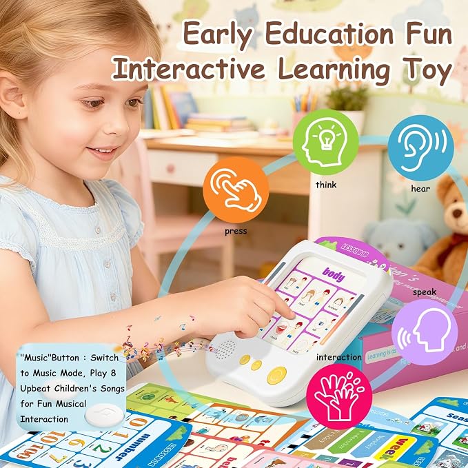 Interactive Educational Learning Tablet Toy for Kids,Screen-Free Phonics Learning Toy with 30 Flash Cards for Alphabets, Numbers, Words, Animals, Learn to Read for Boys Girls 3-5 Years Old, White - Image 6