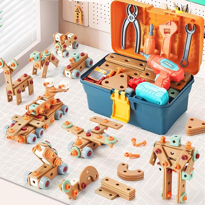 VEAIS Kids Tool Set with Drill, 148 PCS STEM Building Tools with Storage Box Plastic Todder Tool Set for Boys and Girls Age 3 4 5 6 7 8 Years by VisittheVEAIS