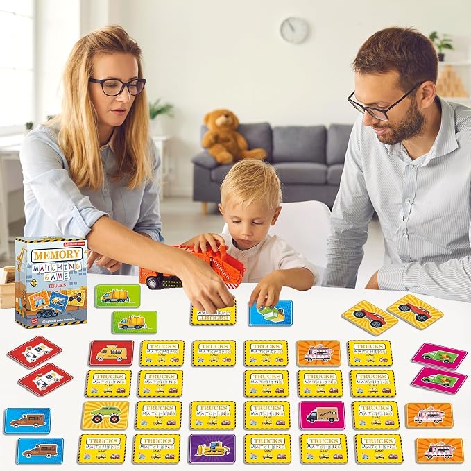 gisgfim 100 PCS Memory Matching Game Trucks Concentration Memory Card Games for Kids Preschool Educational Ages 3-8 A Fun & Fast Vehicle Theme Matching Games - Image 6