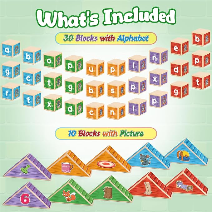 CVC Kasfalci Wooden Alphabet Letter Blocks - Toddler Phonics Games for Learning to Read & Spell, Speech Therapy Toys for Preschool Kindergarten Classroom - Image 5