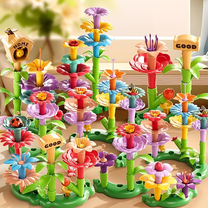 148 Pcs 3 Year Old Girl Gifts,Flower Garden Building Toy Set Toddlers Toys Gifts Best Educational Learning Fine DIY Crafts Stem Construction Stacking Kit,for 3 4 5 6 7 Year Kids Birthday