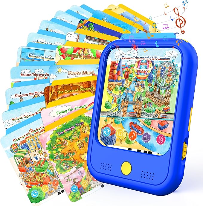 Kids Learning Tablet Bilingual, Montessori Educational Learning Toys for Toddlers 2-5 Year Olds, with 2000+ Words and Games, Speech Therapy Autism Toys, 2 3 4 5 Year Old Boy Girl Birthday Gift(Blue)