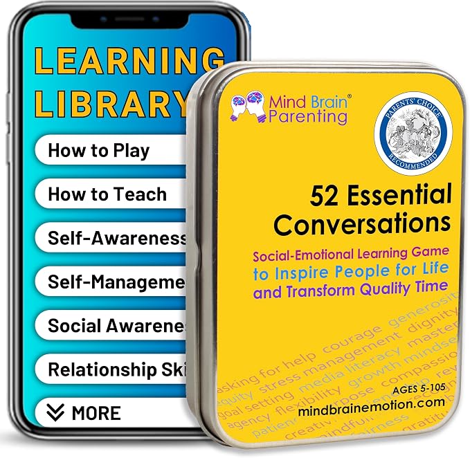 Mind Brain Emotion 52 Essential Conversations for Home, Therapy, Speech, School Classroom - Conversation Cards for Kids, Family, Teacher & Counselor to Build Growth Mindset & Communication Skills by MindBrainEmotion