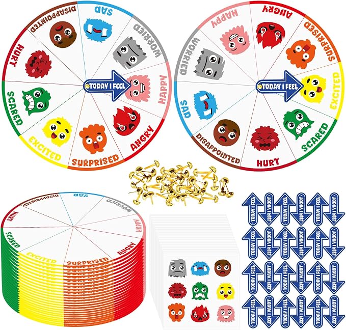 Cinrobiye 24 Set Social Emotional Learning Activities Skills Explore Emotions Wheel with Faces Emotion Matching Cards Feelings Wheel for Preschool Counseling Office Must Haves Therapy Game (Wheel) by Cinrobiye