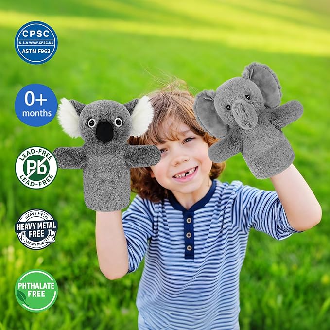Puppet for Kids Adults Big Ears Plush Animal Educational Sensory Toy Soft Washable Stuffed Storytelling Tool Family Fun Elephant