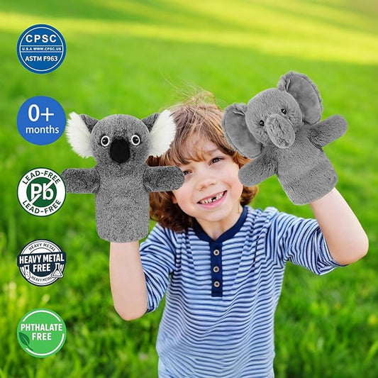 Puppet for Kids Adults Big Ears Plush Animal Educational Sensory Toy Soft Washable Stuffed Storytelling Tool Family Fun Elephant