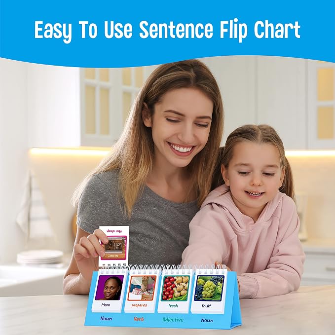 Sentence Flip Charts, 80 Double Sided Cards in Noun/Verb/Adjective/Preposition 40 New Sentence Building Freestanding Flip Chart Educational Learning Tool for School Supplies - Image 4