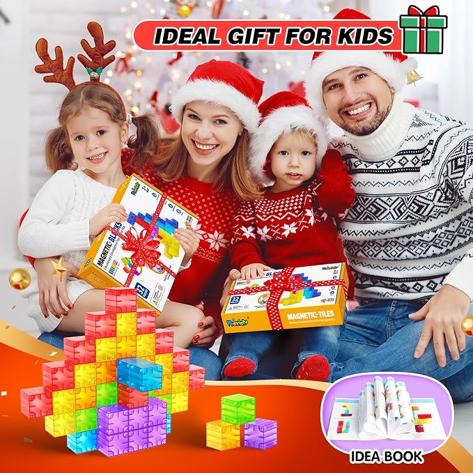 Feoxialy Magnetic Blocks 52pcs Translucent Magnetic Cubes Building Blocks - Image 9
