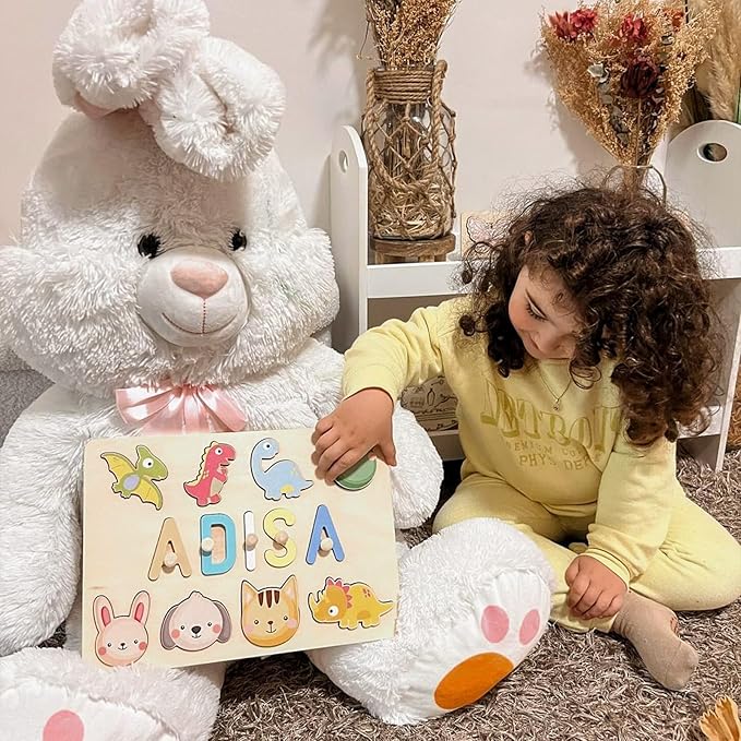 Personalized Name Puzzle, Wooden Puzzles for Toddlers 1-3, Easter Basket Stuffers Birthday Gift Montessori Toys for 1 Year Old Girl Boy, Handcrafted Decor for Educational Play in Nursery