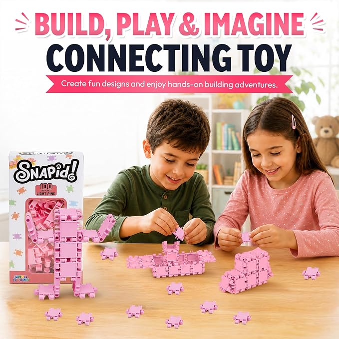 100 Piece Light Pink Snap Connecting Building Toy Set for Kids - Image 4